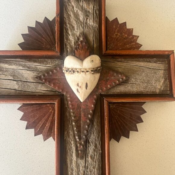 Arturo Montano "Gabby's Dad" Handmade Wood Tin Bone Cross Wall Art Southwestern - Picture 2 of 8